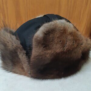 Black with Brown Muskrat fur trapper hat - fits small